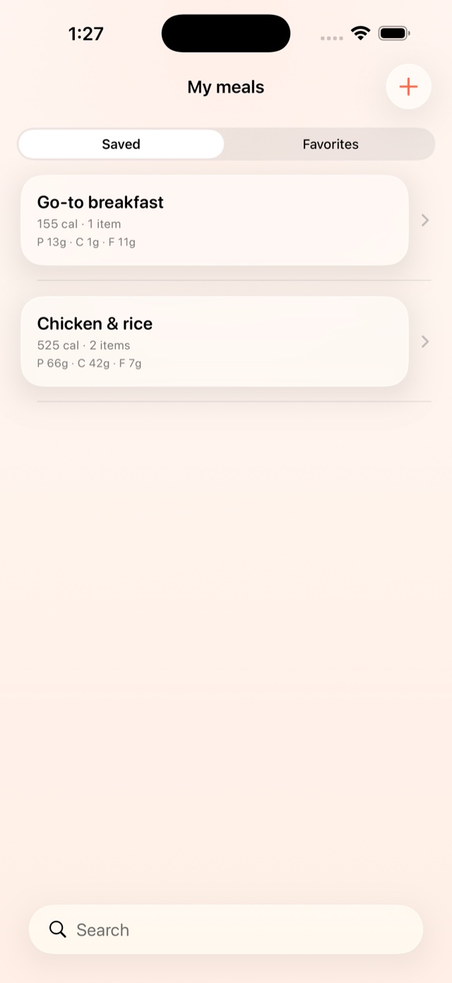 Bocco saved meals — re-log in one tap